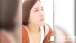 Girl pushing on toilet