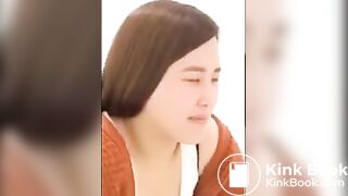 Girl pushing on toilet