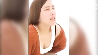 Girl pushing on toilet