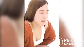 Girl pushing on toilet