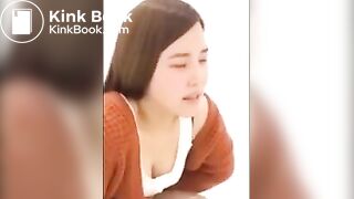 Girl pushing on toilet