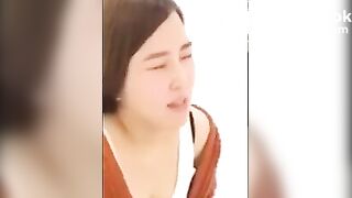 Girl pushing on toilet