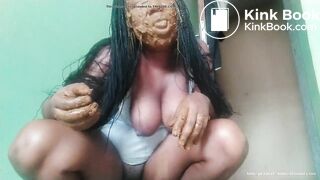 African shitting and filling her face with shit - video 2