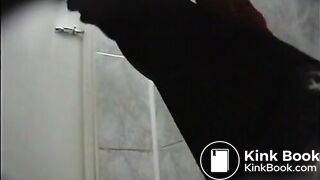 Woman in a coat spied taking an explosive shit