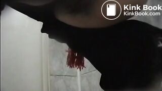 Woman in a coat spied taking an explosive shit