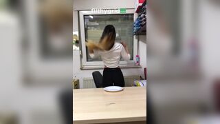 Girl shitting at work