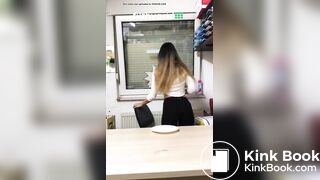 Girl shitting at work
