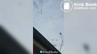 Crazy girl pissing and shitting on windshield of car