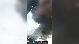 Crazy girl pissing and shitting on windshield of car