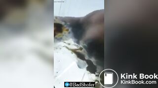 Crazy girl pissing and shitting on windshield of car