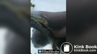 Crazy girl pissing and shitting on windshield of car