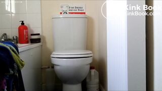 Poops on toilet