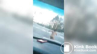 Crazy bitch shits and pisses on guys car