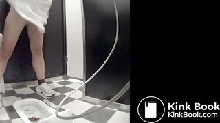 Cute japanese giril shitting in shopping mall toilet