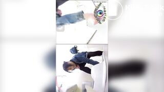 Asian women in hurry for toilet