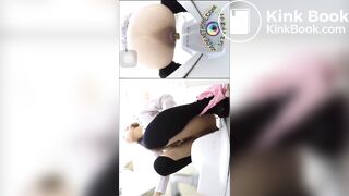 Asian women in hurry for toilet