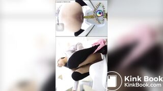 Asian women in hurry for toilet