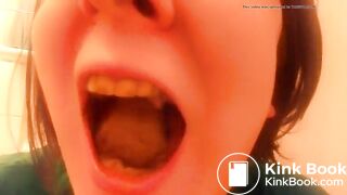 College teen eating poop in close up