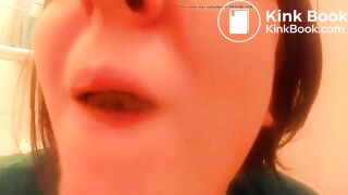 College teen eating poop in close up