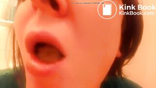 College teen eating poop in close up