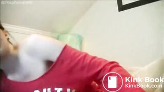 Hot brunette with glasses pull up mess