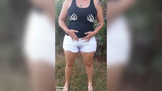 Woman poops her hit white pants