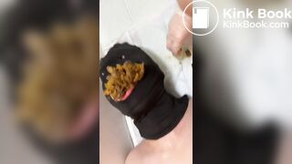 Girl tries to feed a large amount of poop to slave