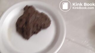 Beautiful brunette shitting on a plate