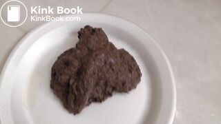 Beautiful brunette shitting on a plate