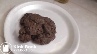 Beautiful brunette shitting on a plate