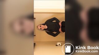 Hot blonde poops on toilet