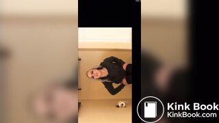 Hot blonde poops on toilet