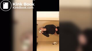 Hot blonde poops on toilet
