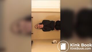 Hot blonde poops on toilet