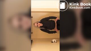 Hot blonde poops on toilet