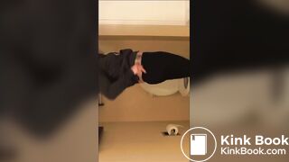 Hot blonde poops on toilet