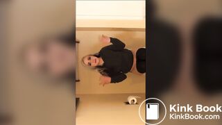 Hot blonde poops on toilet
