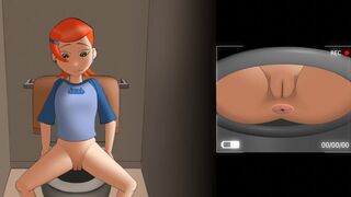 girl poops and farts in the toilet