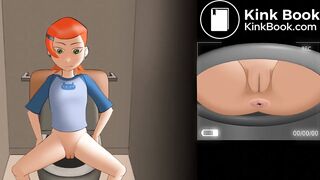 girl poops and farts in the toilet