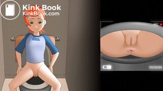 girl poops and farts in the toilet