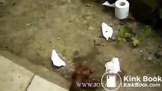 Girl takes a huge dump outdoors