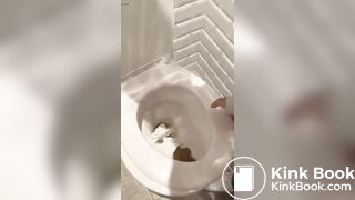 Fat ass pooing in toilet
