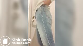 Fat ass pooing in toilet