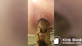 Chick Grunting Out Big Log in Toilet