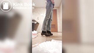 in a public toilet, a girl offers to put on a dirty con