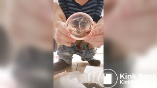 in a public toilet, a girl offers to put on a dirty con