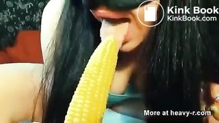 Masturbating scat with corn