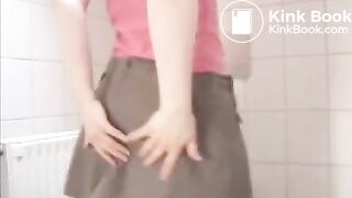 Blonde school girl pooping on bathroom floor