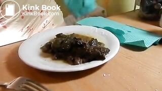 Dirty redhead eating her own shit