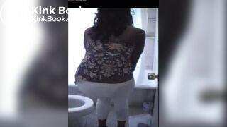 Ebony milf can’t make it to the bathroom in time